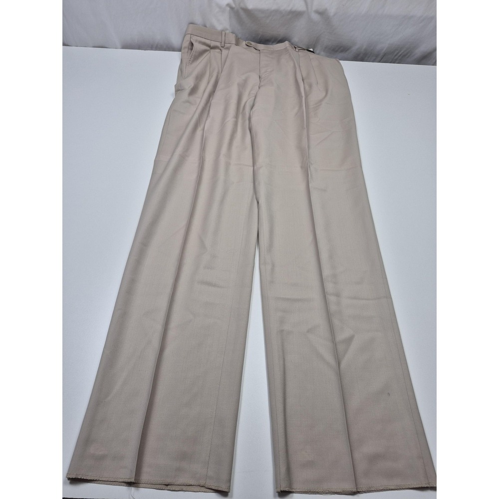 VTG Zanieri Dress Pants Mens 42x30 Beige Wool Pleated Super 100s  Made In Italy